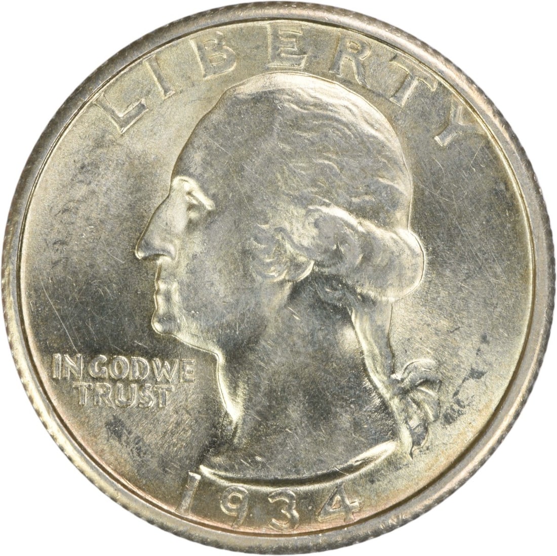 1934-D Silver Washington Quarter Choice BU Uncertified: 1934-D Silver Washington Quarter Choice BU Uncertified This is a 1934-D Washington Silver Quarter from the United States. The coin is uncirculated and graded as Choice Brilliant Uncirculated (BU). It 