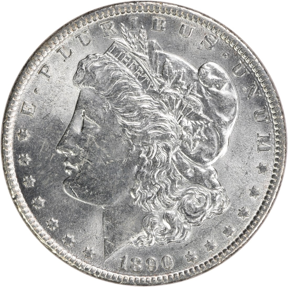 1890 Choice BU Uncertified Morgan Silver Dollar No Mint Mark: 1890 Choice BU Uncertified Morgan Silver Dollar No Mint Mark This 1890 Morgan Silver Dollar is a Choice Brilliant Uncirculated (BU) coin. It is uncertified and features no mint mark. The coin is compo