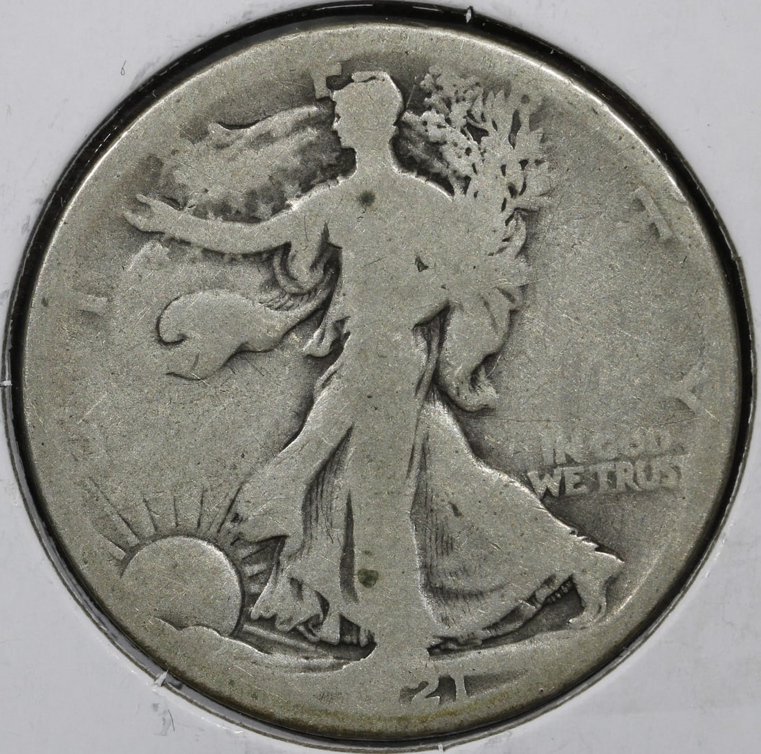 1921 Denver Liberty Walking Silver Half Dollar 50C: 1921 Denver Liberty Walking Silver Half Dollar 50C 1921-D Walking Liberty Half Dollar 50C in pre-owned condition. This United States coin is a Liberty Walking half dollar struck in silver with 0.9 fin