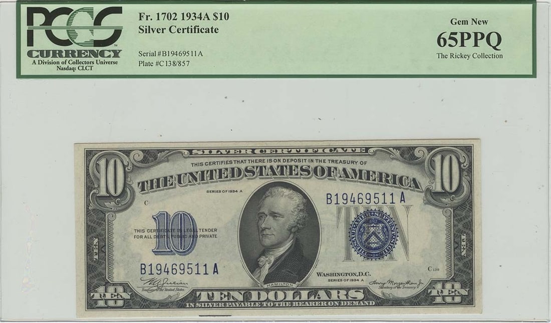 PCGS MS65 1934 FR#1702 Ten Dollar Silver Certificate Uncirculated Note (1 of 2)