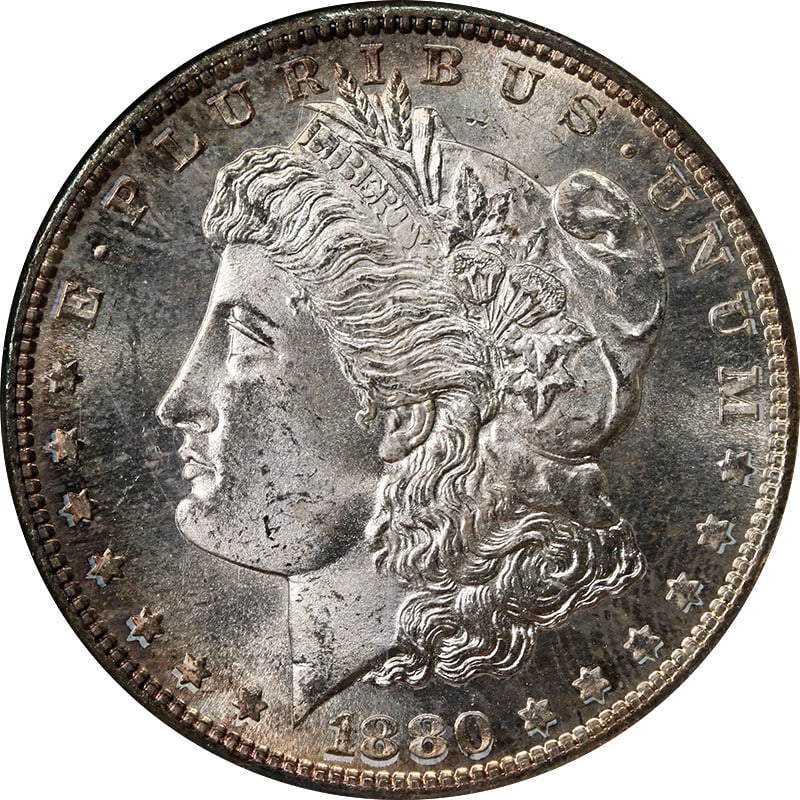 NGC MS65 1880-S Morgan Dollar with Toned Silver Finish: NGC MS65 1880-S Morgan Dollar with Toned Silver Finish This 1880-S Morgan Silver Dollar is graded MS65 by NGC and features attractive natural toning. The coin is uncirculated and composed of silver wi
