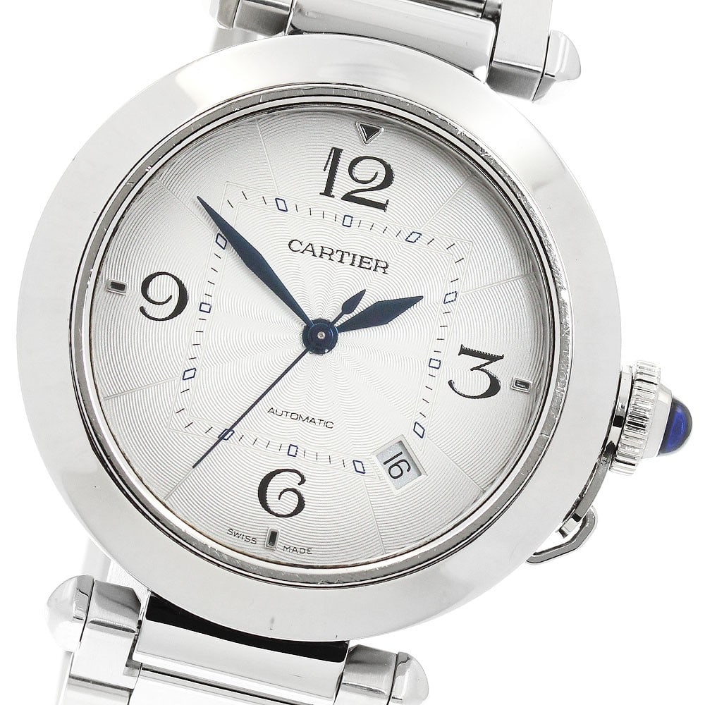 Cartier Pasha 41mm Automatic Silver Steel Date Watch: Cartier Pasha 41mm Automatic Silver Steel Date Watch This is a pre-owned Cartier Pasha De Cartier 41mm WSPA0009 automatic wristwatch for men. The watch features a date function and is crafted from sta