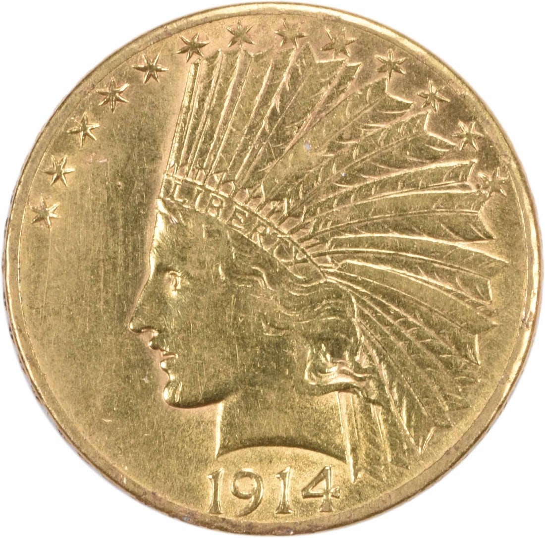 1914-D $10 Gold Indian Coin AU Uncertified by Augustus Saint Gaudens (1 of 2)