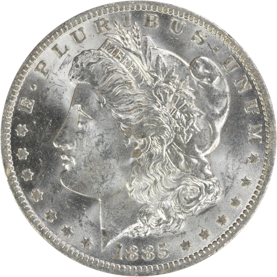 Choice BU 1885-O Silver Morgan Dollar Uncirculated Uncertified US Coin: Choice BU 1885-O Silver Morgan Dollar Uncirculated Uncertified US Coin This 1885-O Morgan Silver Dollar is a Choice Brilliant Uncirculated example from the New Orleans Mint. It remains uncertified and