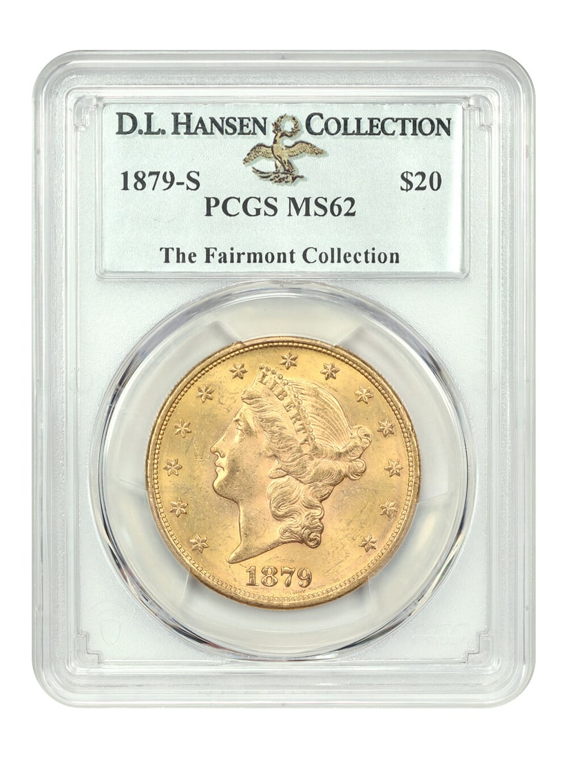 1879-S Liberty Head $20 Coin PCGS MS62 Uncirculated: 1879-S Liberty Head $20 Coin PCGS MS62 Uncirculated This 1879-S $20 Liberty Head coin, graded MS62 by PCGS, is an exquisite example of an uncirculated piece from the San Francisco mint. Known for its 