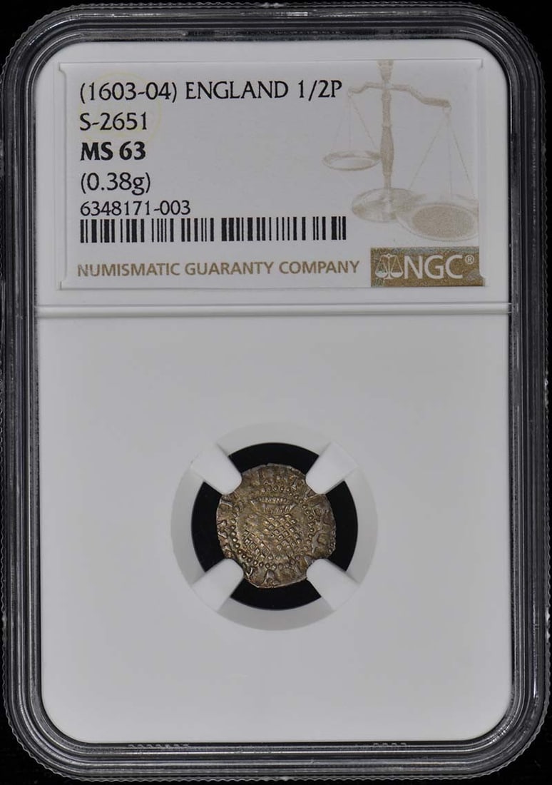 England 1603-04 Half Penny NGC MS63: England 1603-04 Half Penny NGC MS63 This is an uncirculated England 1/2 penny from 1603-04, graded MS63 by NGC. The coin originates from the United Kingdom and is in pre-owned condition. It has been p