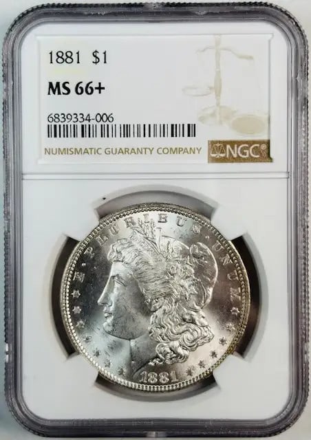 1881 Morgan Silver Dollar NGC MS66+ Uncirculated with Toning: 1881 Morgan Silver Dollar NGC MS66+ Uncirculated with Toning This stunning 1881 Morgan Silver Dollar features an impressive NGC grade of MS-66+, showcasing its exceptional quality and eye-catching ton