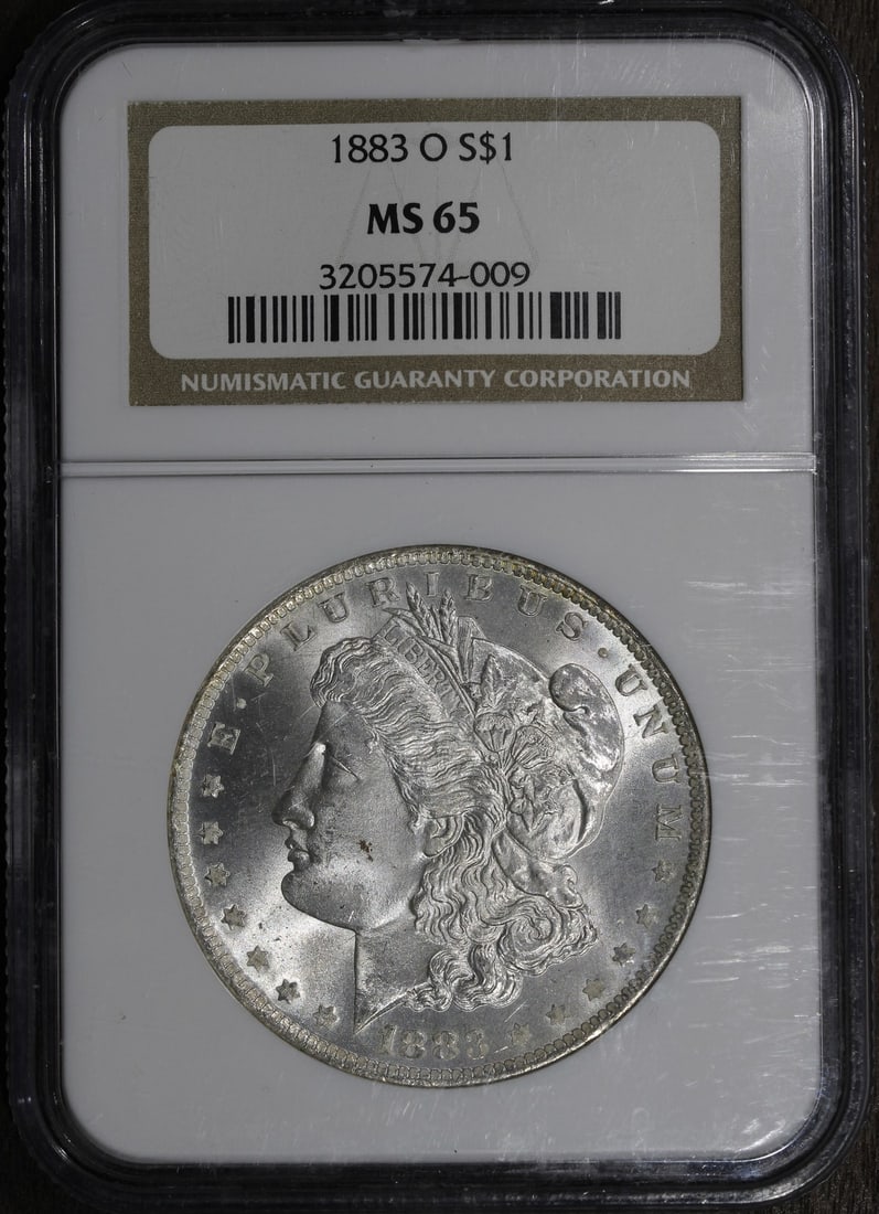 NGC MS65 1883 O Morgan Silver Dollar $1: NGC MS65 1883 O Morgan Silver Dollar $1 An 1883-O Morgan Silver Dollar graded MS65 by NGC. This uncirculated United States coin has a $1 denomination, silver composition, 0.9 fineness, and was minted 