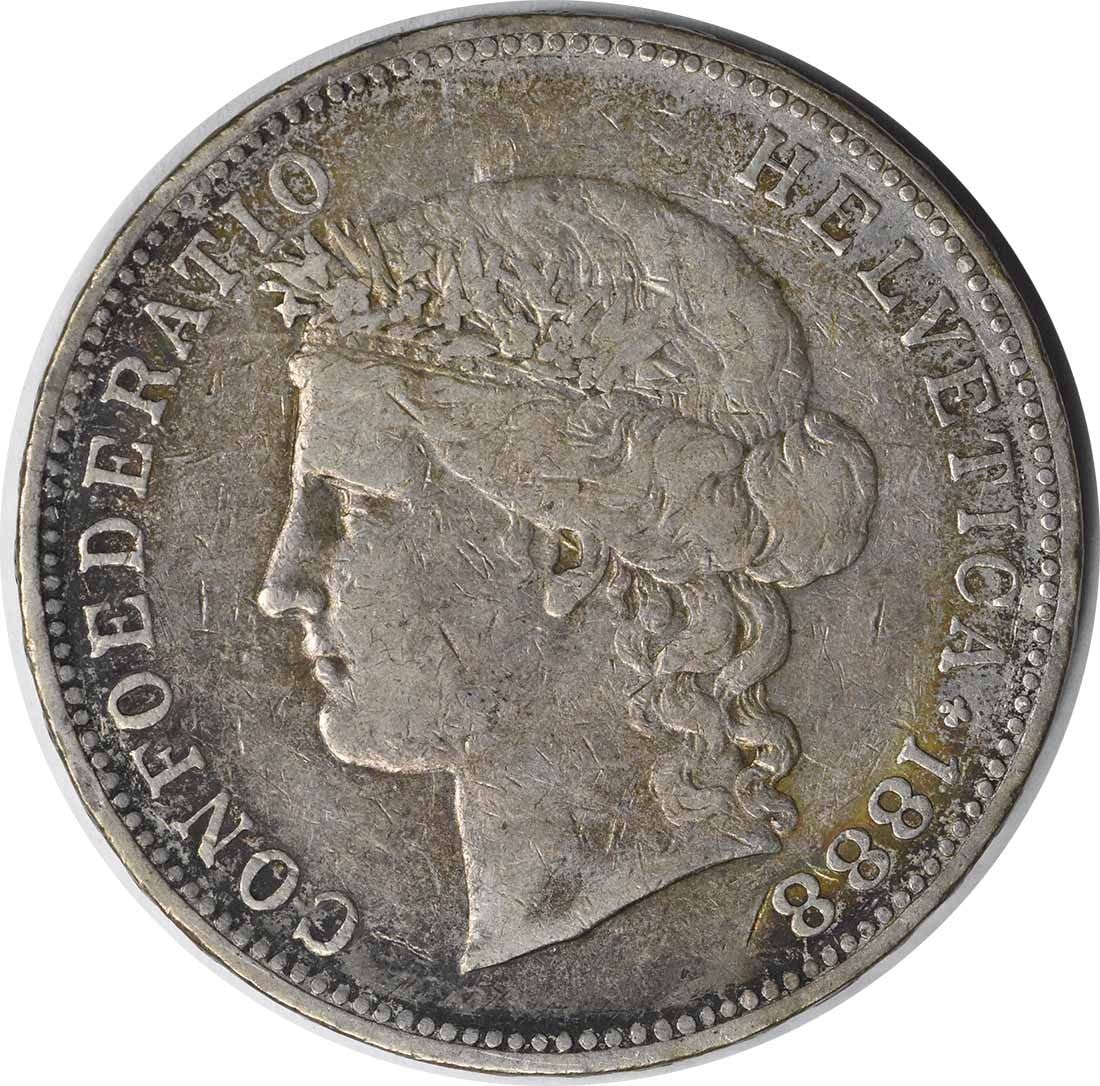 Switzerland 5 Francs 1888 B Coin VF Grade Uncertified (1 of 2)