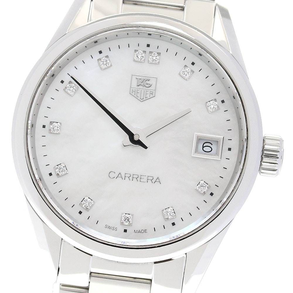 TAG HEUER Carrera WAR1314.BA0778 Women's Quartz Wristwatch 12 Diamond: TAG HEUER Carrera WAR1314.BA0778 Women's Quartz Wristwatch 12 Diamond Pre-owned TAG Heuer Carrera ladies wristwatch with a quartz movement and 12-diamond design. This Swiss-made watch is presented as 