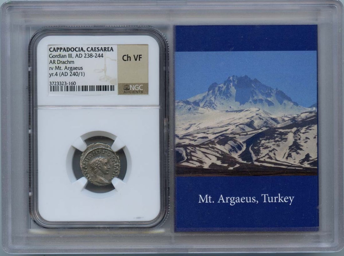 Gordian III Cappadocia AR Drachm NGC VF30 Ancient Roman Coin: Gordian III Cappadocia AR Drachm NGC VF30 Ancient Roman Coin This ancient Roman drachm features Gordian III, minted in Cappadocia, dating from AD 238 to 244. It is certified by NGC with a grade of VF3