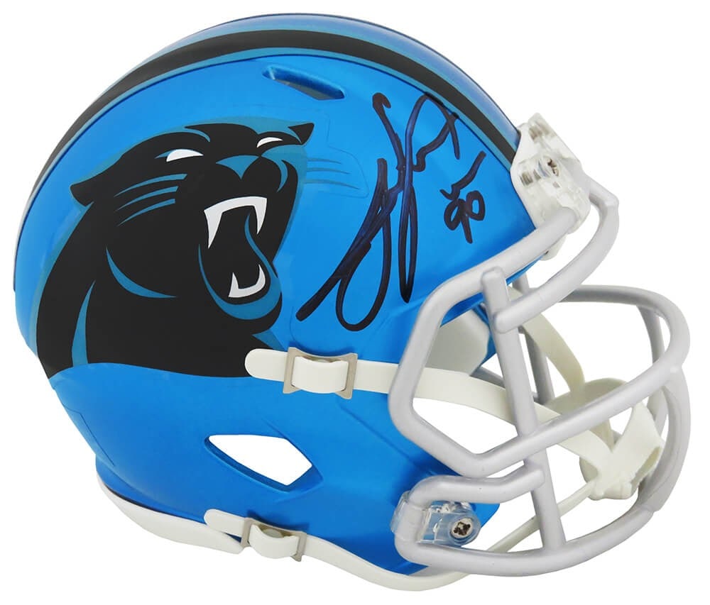 Julius Peppers Signed Carolina Panthers Mini Helmet with COA: Julius Peppers Signed Carolina Panthers Mini Helmet with COA This is a signed Carolina Panthers FLASH Riddell Speed Mini Helmet by NFL star Julius Peppers. The helmet features a tamper-proof numbered 
