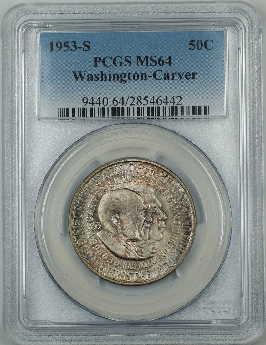 1953-S Silver Washington-Carver Half Dollar PCGS MS-64 Obverse Reverse Toning (1 of 2)