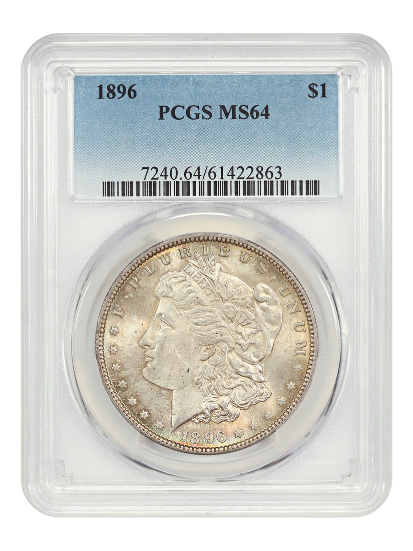 PCGS MS64 1896 Morgan Silver Dollar $1: PCGS MS64 1896 Morgan Silver Dollar $1 This 1896 Morgan Dollar is a $1 coin from the Philadelphia Mint. It is certified by PCGS with certification number 61422863 and is graded MS64. The coin is liste