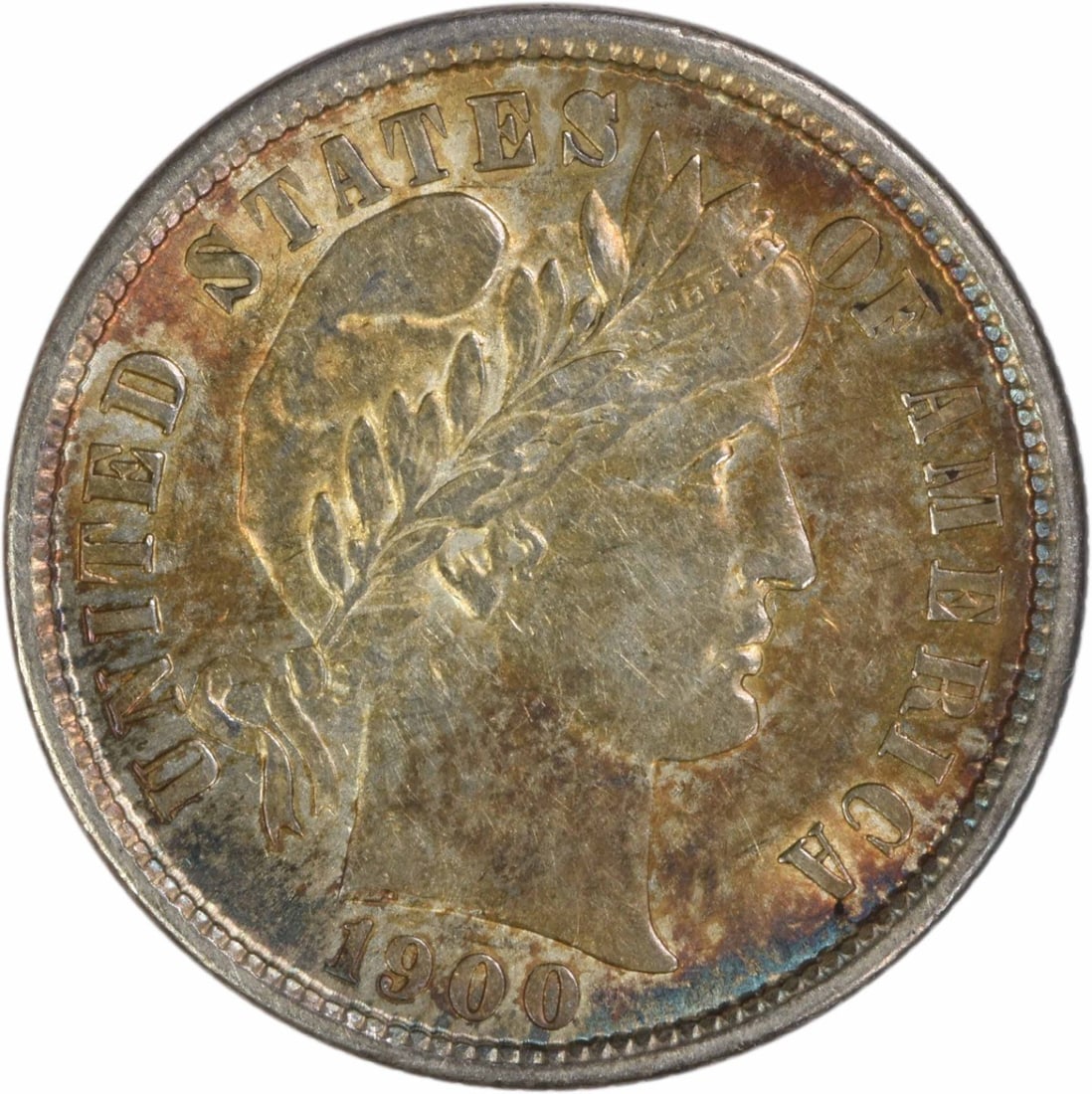 Barber Dime 1900 Philadelphia 90 Percent Silver AU Grade Uncertified: Barber Dime 1900 Philadelphia 90 Percent Silver AU Grade Uncertified This 1900 Barber silver dime from the Philadelphia Mint is a circulated coin graded AU (Almost Uncirculated). Designed by Charles E