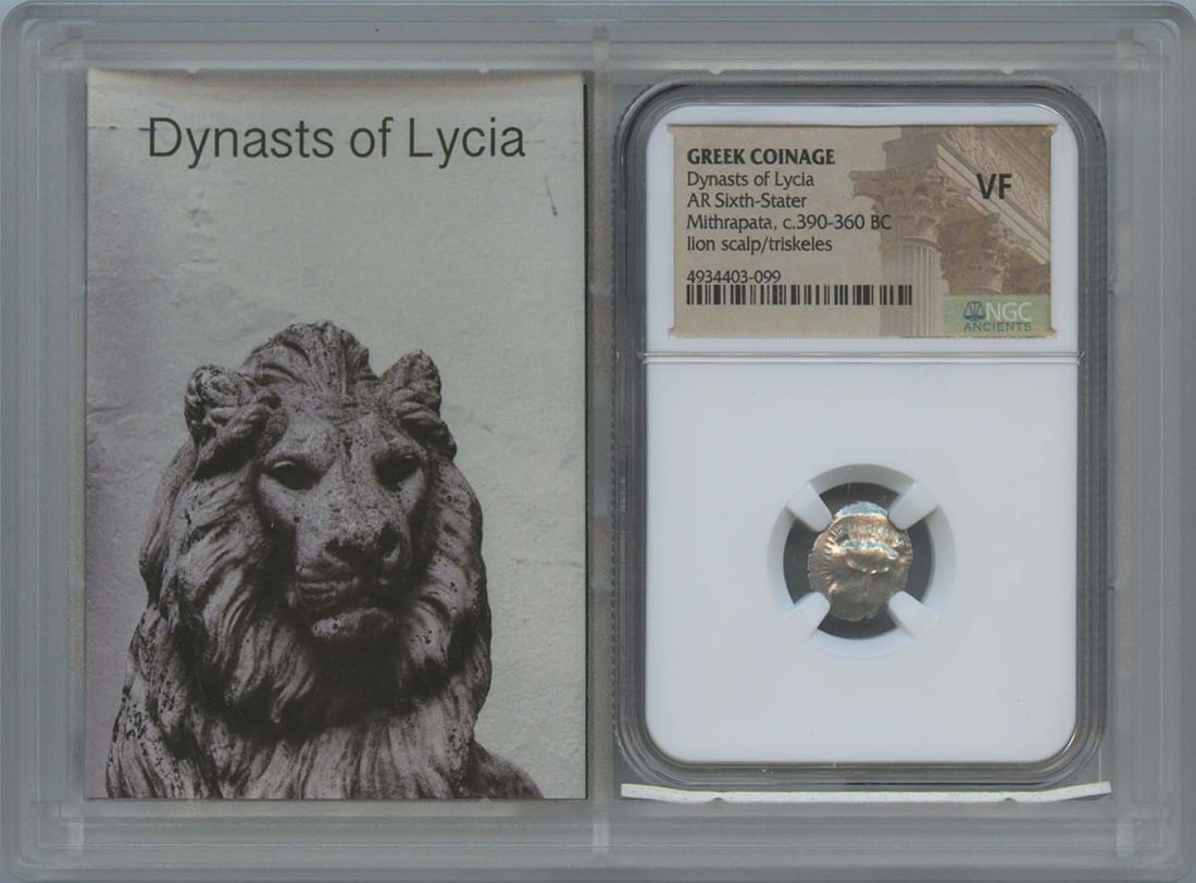 Mithrapata AR Sixth Stater Ancient Greek Coin NGC VF25: Mithrapata AR Sixth Stater Ancient Greek Coin NGC VF25 This ancient Greek coin features a sixth stater from the Dynasts of Lycia, minted circa 390-360 BC. The coin is graded VF25 by NGC, indicating it