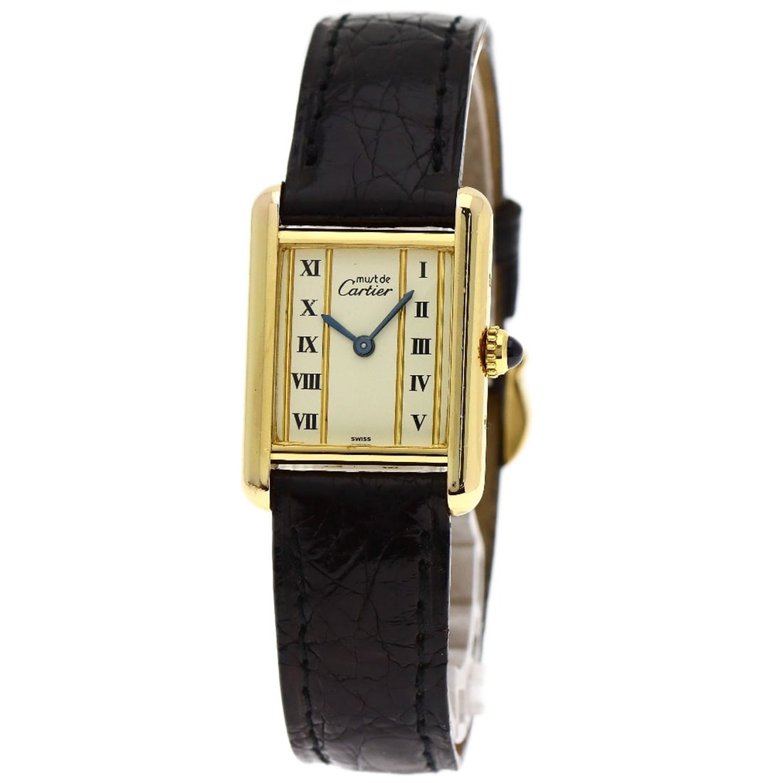 Cartier Must Tank Ladies Silver Tone Leather Strap White Dial Watch: Cartier Must Tank Ladies Silver Tone Leather Strap White Dial Watch This vintage Cartier Must Tank wristwatch features a classic white dial and is crafted with a silver case paired with a leather stra