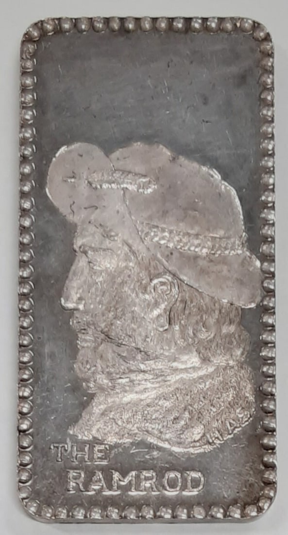 One Troy Ounce Silver Bar The Ramrod Design 999 Fine: One Troy Ounce Silver Bar The Ramrod Design 999 Fine This is a Hamilton Mint .999 fine silver bar featuring a depiction of the Ramrod. The bar weighs 1 troy ounce and is composed of 99.9% pure silver.