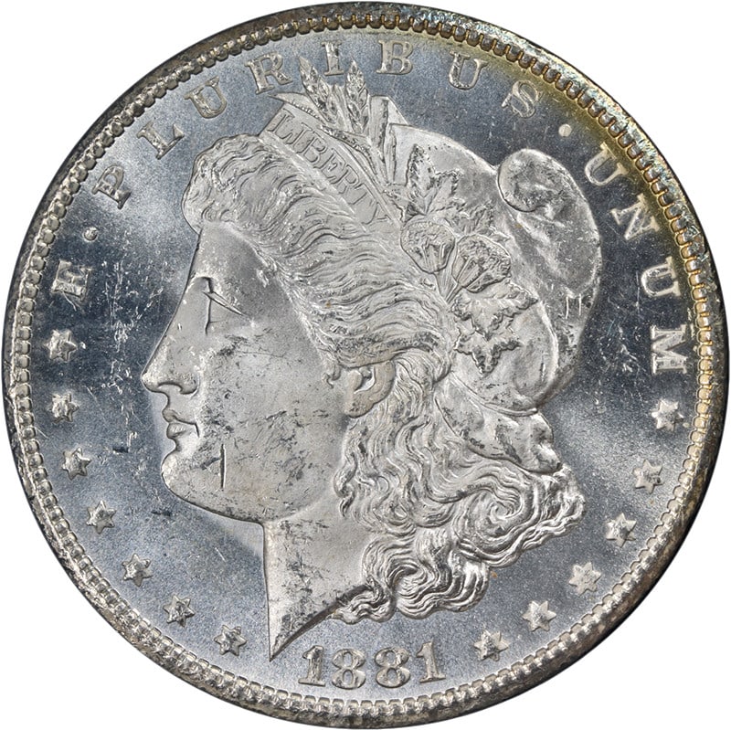 1881 Carson City Morgan dollar NGC MS63 with box and card: 1881 Carson City Morgan dollar NGC MS63 with box and card This original 1881-CC GSA Morgan Silver Dollar is graded NGC MS63 and features a blazing white appearance with superb luster and strong strike
