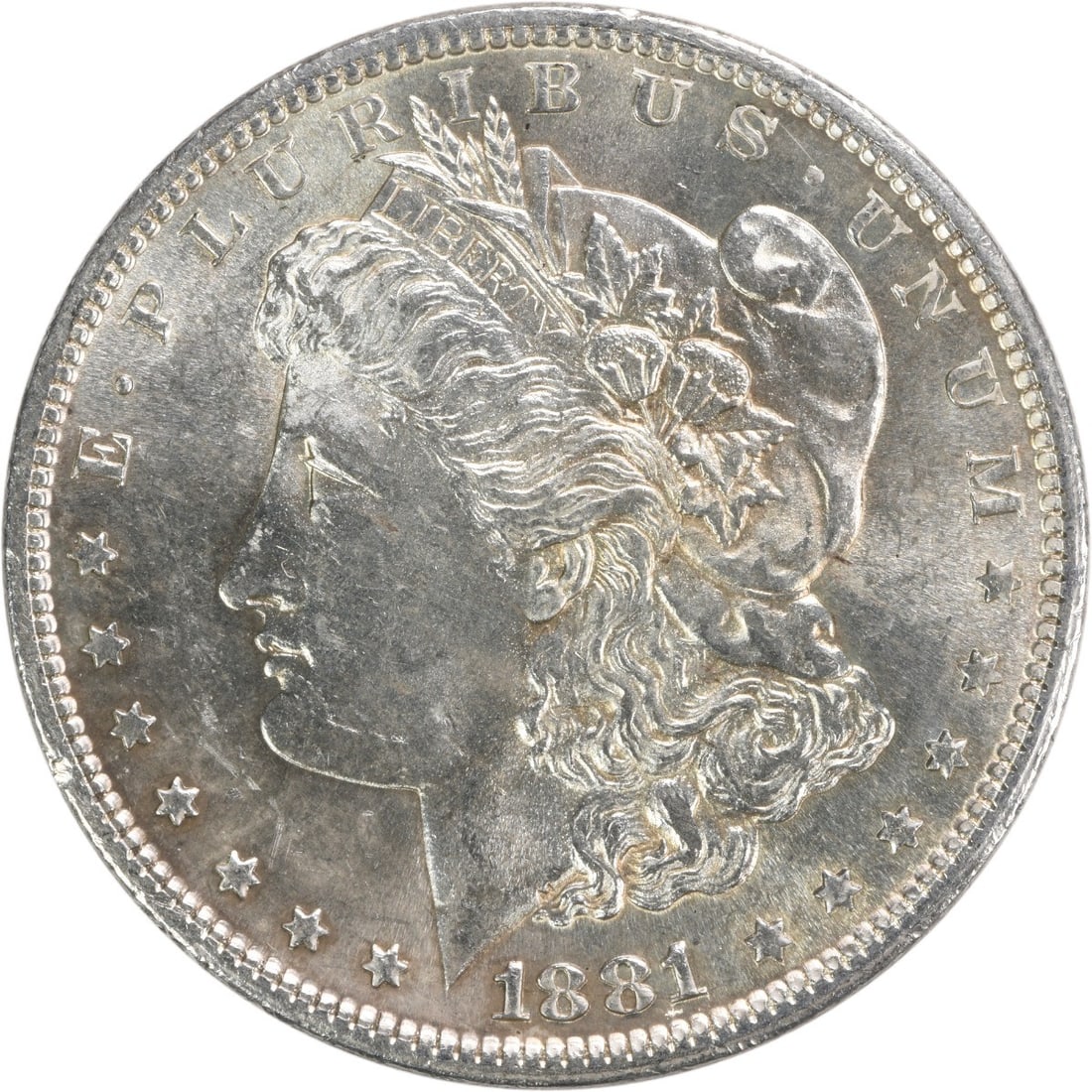 Choice BU 1881 S Morgan Silver Dollar Uncirculated Uncertified US Coin: Choice BU 1881 S Morgan Silver Dollar Uncirculated Uncertified US Coin This is an 1881-S Morgan Silver Dollar, featuring a Choice Brilliant Uncirculated (BU) grade. The coin is composed of silver and 