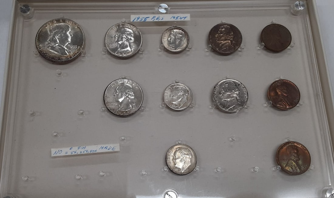 1955 Uncirculated 11-Coin US Set from P D S Mints in Seitz Holder (1 of 2)