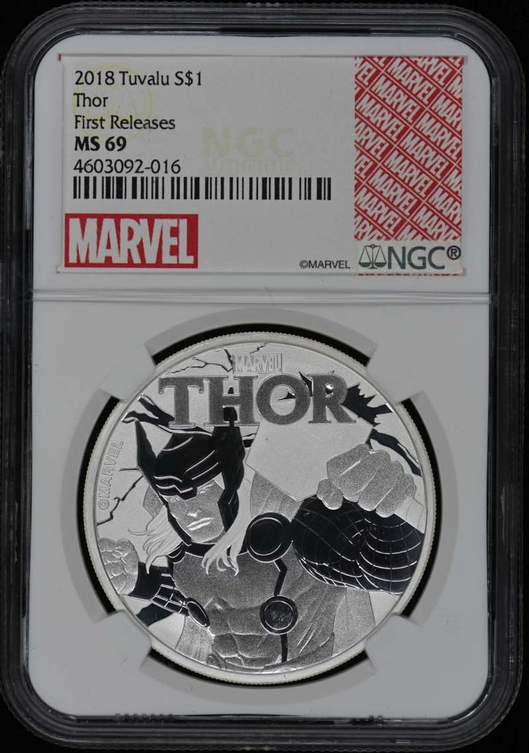 Tuvalu 2018 Thor First Releases NGC MS69 S1: Tuvalu 2018 Thor First Releases NGC MS69 S1 This 2018 Tuvalu Thor coin is a first release, certified by NGC with a grade of MS69. The coin is uncirculated and comes from Tuvalu, making it a collectibl
