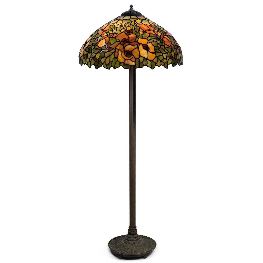 Art Nouveau Poppy stained glass floor lamp Unique Art & Glass Metal: Art Nouveau Poppy stained glass floor lamp Unique Art & Glass Metal This early 20th-century floor lamp, titled "POPPY" by Unique Art & Glass Metal Co., showcases classic Art Nouveau craftsmanship. The