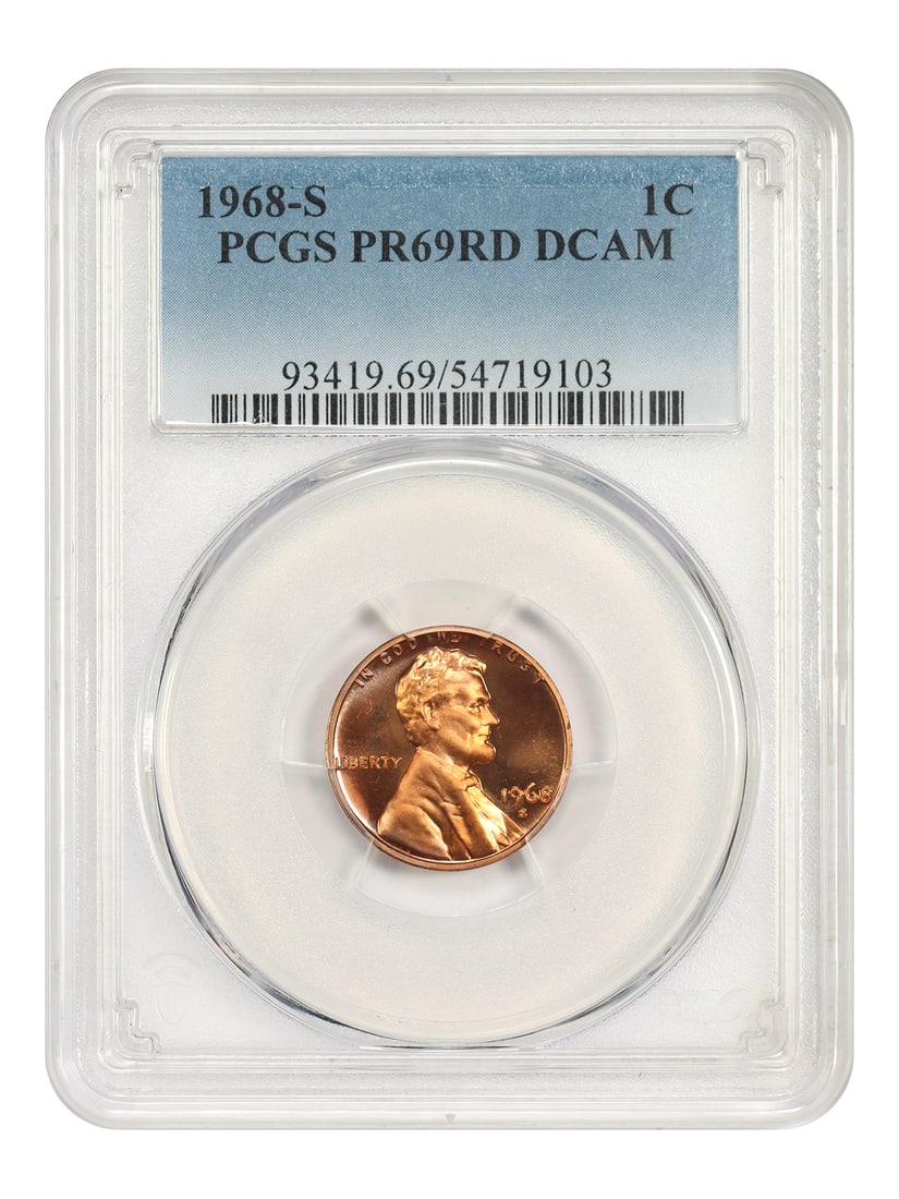 PCGS PR69DCAM 1968-S Lincoln Cent Modern 1C: PCGS PR69DCAM 1968-S Lincoln Cent Modern 1C 1968-S Lincoln Cent (Modern) graded PCGS PR69DCAM. This uncirculated 1C coin was minted in San Francisco and is certified by PCGS with certification number 