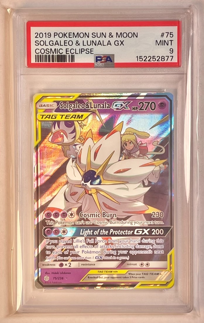 2019 Pokemon Cosmic Eclipse 75 236 Solgaleo and Lunala GX PSA 9 (1 of 2)