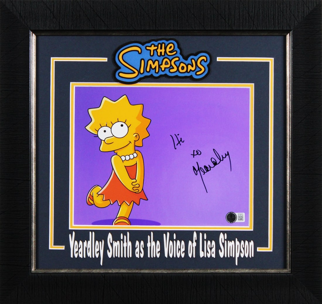Yeardley Smith Signed The Simpsons 8x10 Framed Photo BAS Authentication: Yeardley Smith Signed The Simpsons 8x10 Framed Photo BAS Authentication This authentic 8x10 framed photograph features the signature of Yeardley Smith, known for her role in The Simpsons. The item is 