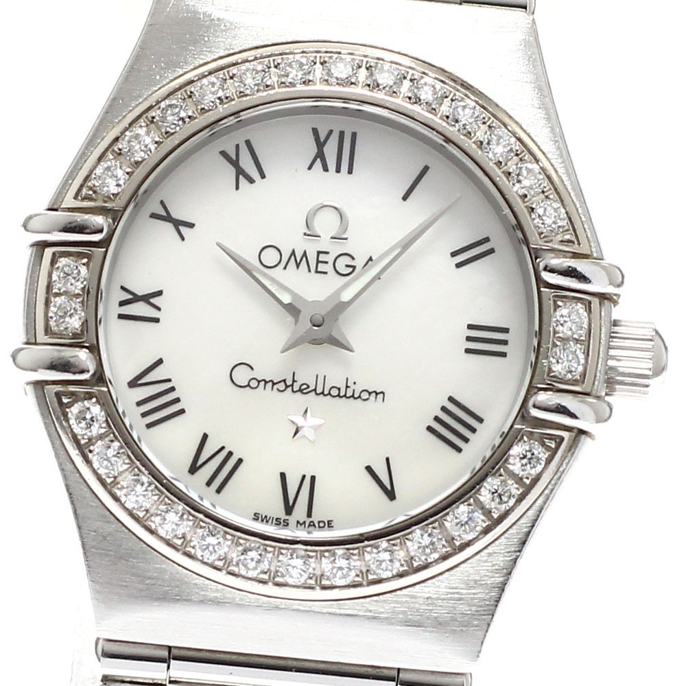 Omega Constellation Mini Quartz Diamond Bezel Women's Wristwatch: Omega Constellation Mini Quartz Diamond Bezel Women's Wristwatch This OMEGA Constellation Mini wristwatch features a diamond bezel and is powered by a quartz movement. Designed for women, this pre-own