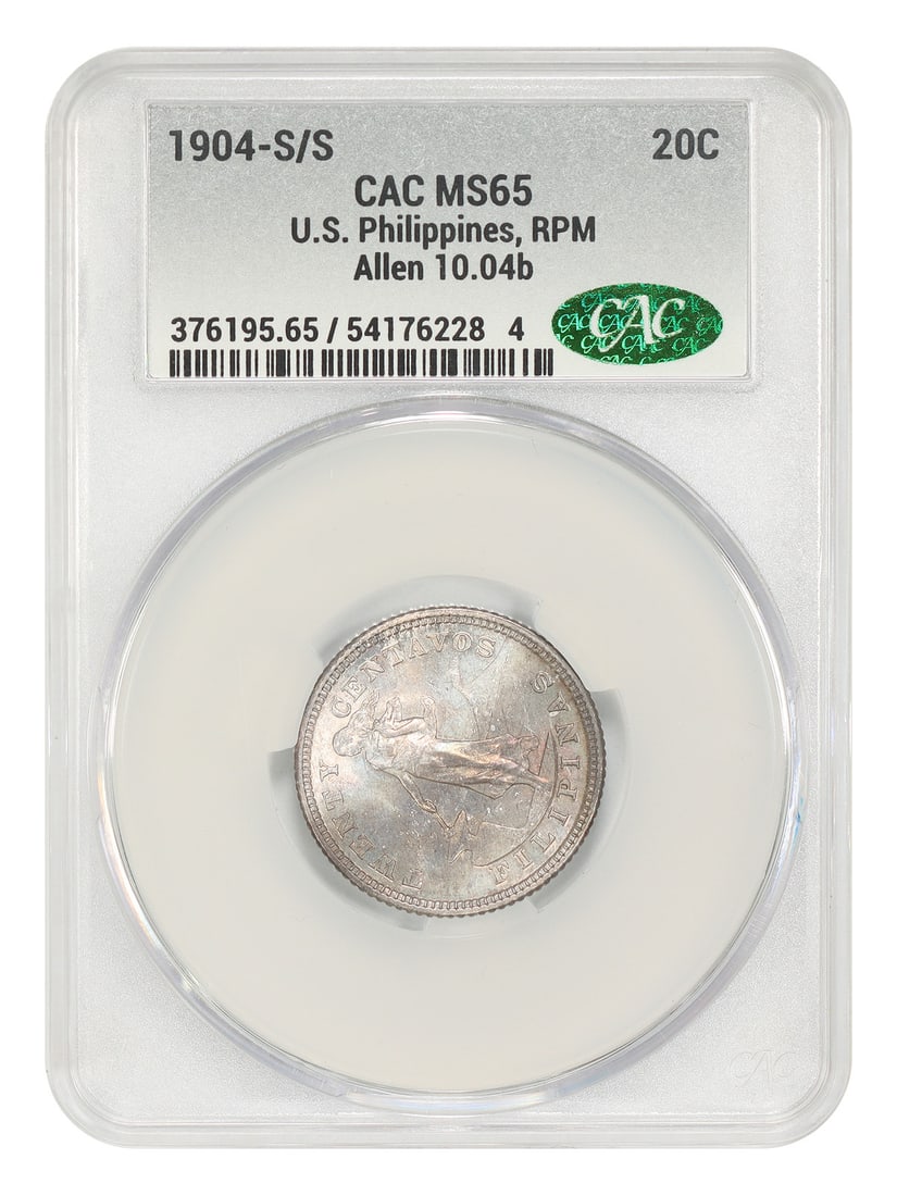 CACG MS65 1904-S U.S. Philippines 20 Centavos S over S RPM (1 of 4)