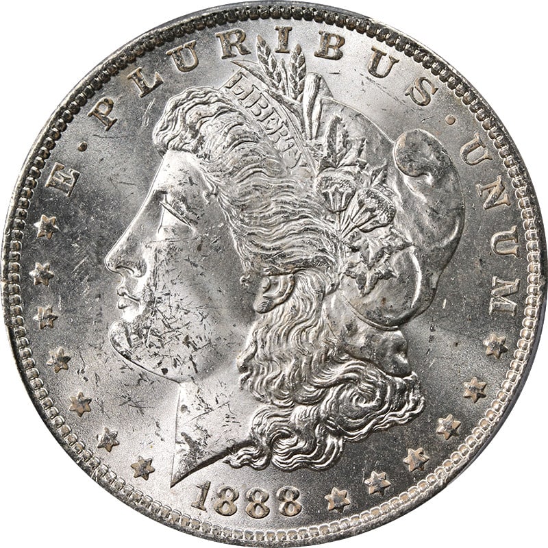 PCGS MS63 1888 Philadelphia Morgan Dollar VAM 6 Doubled Reverse Silver Coin: PCGS MS63 1888 Philadelphia Morgan Dollar VAM 6 Doubled Reverse Silver Coin This 1888-P Morgan Silver Dollar is an uncirculated coin graded MS63 by PCGS, featuring the VAM 6 Doubled Reverse variety. I