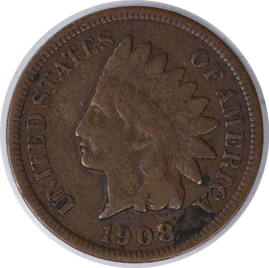 1908 S Indian Head Copper Small Cent VG Uncertified: 1908 S Indian Head Copper Small Cent VG Uncertified This is a 1908 Indian Head Cent from the United States, minted in San Francisco. The coin is composed of copper and is in circulated condition, grad