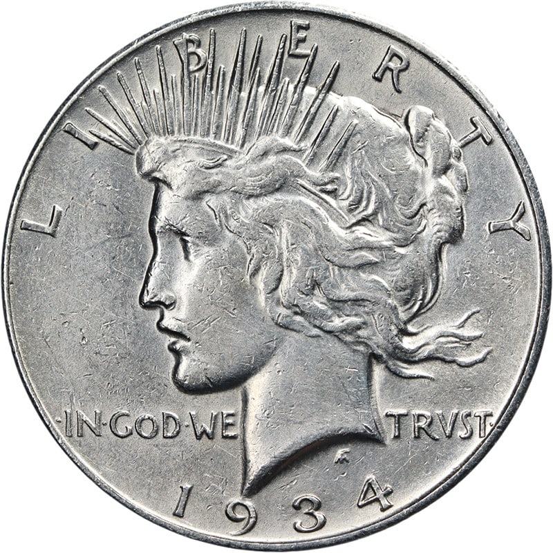 1934 S Silver Peace Dollar AU BU Bright White (1 of 2)