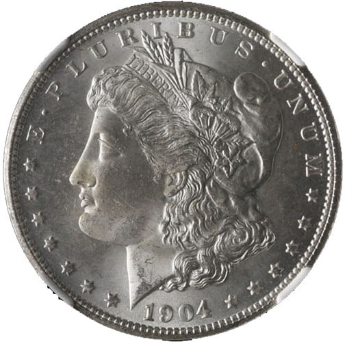 NGC MS65 1904-O Morgan Dollar Silver Coin from New Orleans Mint: NGC MS65 1904-O Morgan Dollar Silver Coin from New Orleans Mint This is an original 1904-O Morgan Silver Dollar, certified by NGC with a grade of MS65. The coin is composed of 90% silver and was minte