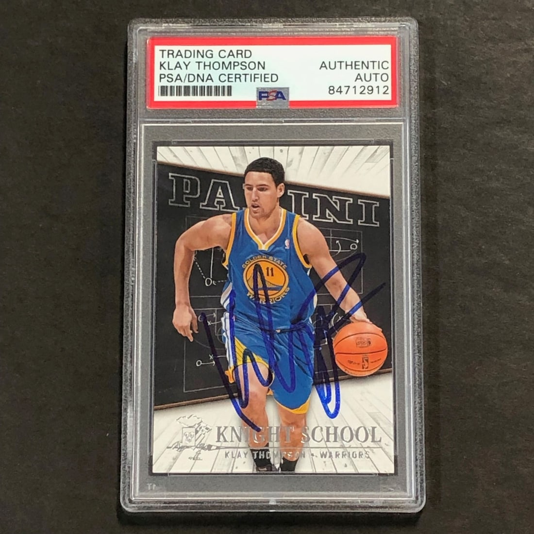 Klay Thompson PSA Autographed Panini Knight School 2013-14 Card #2: Klay Thompson PSA Autographed Panini Knight School 2013-14 Card #2 This is a 2013-14 Panini Knight School #2 basketball trading card featuring Klay Thompson of the Golden State Warriors. The card is a