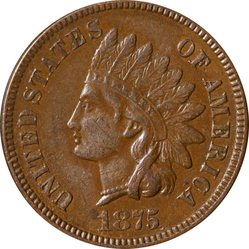 United States 1875 Indian Head Cent Copper Coin: United States 1875 Indian Head Cent Copper Coin 1875 Indian Cent from the United States, made of copper. The coin is listed as circulated and pre-owned, and it is uncertified. Specifications Item Type