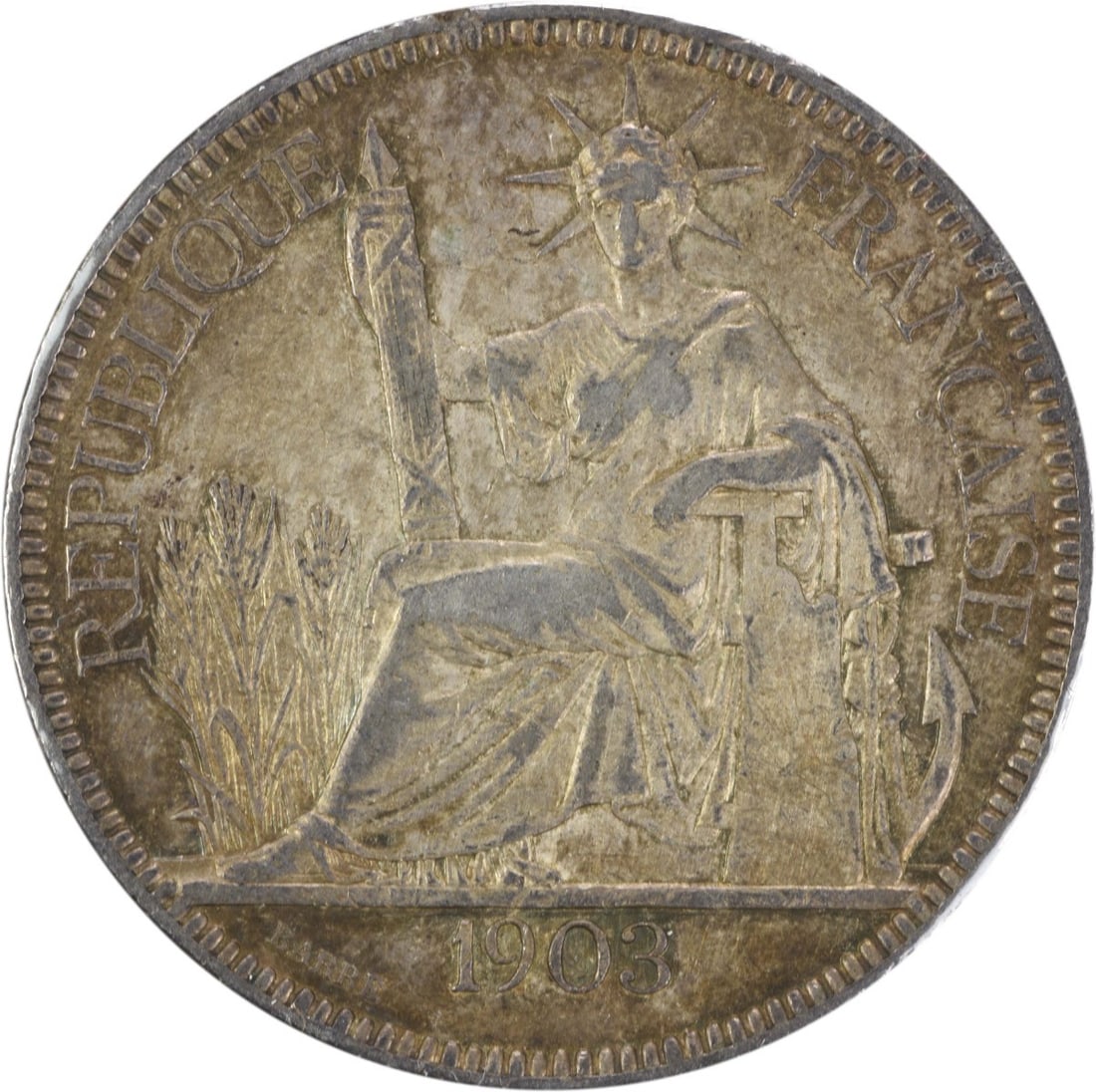 1903 French Indo-China 1 Dollar KM5a.1 Silver Coin Uncertified: 1903 French Indo-China 1 Dollar KM5a.1 Silver Coin Uncertified This 1903 French Indo-China 1 Dollar coin, cataloged as KM5a.1, is composed of silver and is graded as Extremely Fine (EF). It is in unci