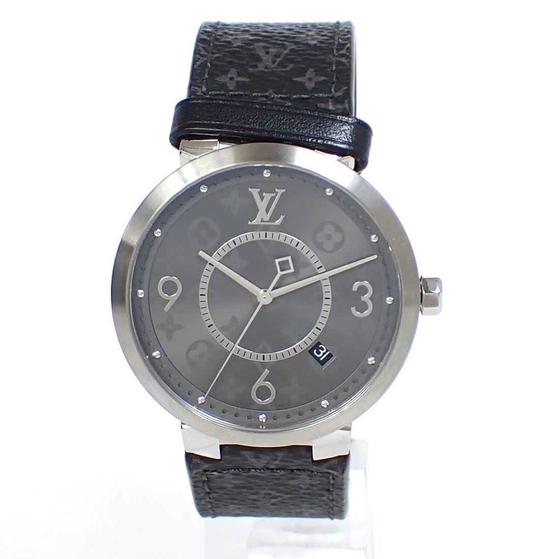 Louis Vuitton Tambour mens watch grey dial leather strap Q1DM0: Louis Vuitton Tambour mens watch grey dial leather strap Q1DM0 Louis Vuitton Tambour men's watch with a grey dial, smooth bezel, and leather bracelet. Reference number Q1DM0. Specifications Gender: Me