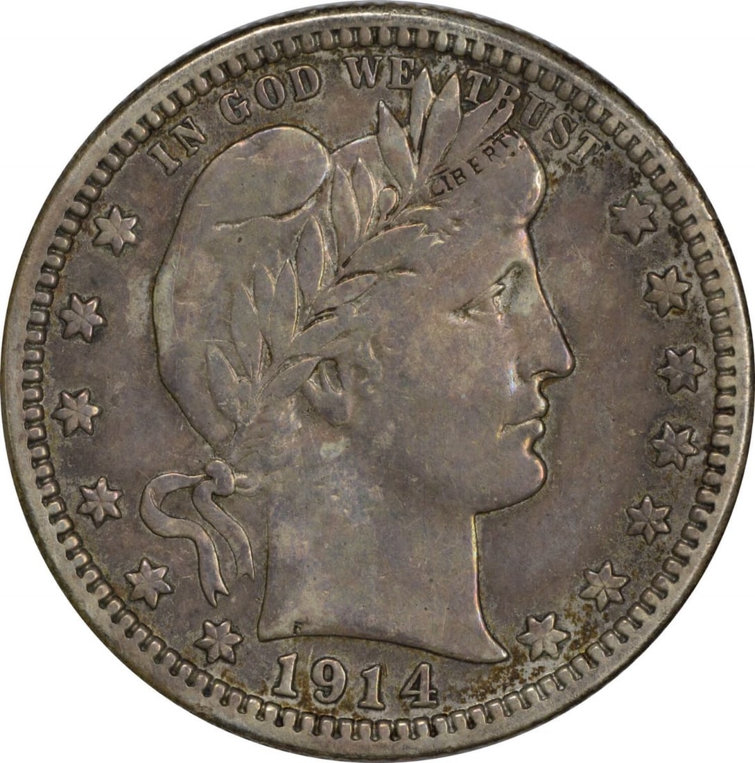 1914-S Barber Silver Quarter 25C VF Uncertified 90% Silver: 1914-S Barber Silver Quarter 25C VF Uncertified 90% Silver This 1914-S Barber Silver Quarter is a remarkable addition for any coin collector. It features a design by Charles E. Barber and is composed 