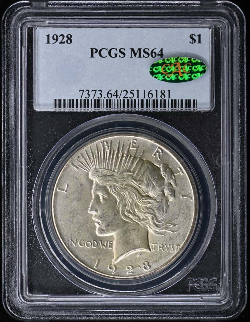 1928 Peace Dollar Silver Coin PCGS MS64 CAC Certified (1 of 2)
