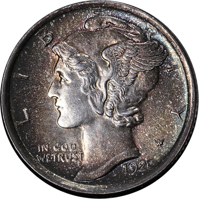 1920 S Mercury dime silver Split Bands BU+: 1920 S Mercury dime silver Split Bands BU+ This is an original 1920-S Mercury Dime featuring split bands, showcasing impressive eye appeal with attractive luster and a strong strike. The coin displays
