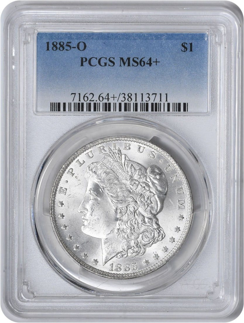 1885-O Morgan Silver Dollar MS64 PCGS Certified Uncirculated: 1885-O Morgan Silver Dollar MS64 PCGS Certified Uncirculated This 1885-O Morgan Silver Dollar is a stunning piece, showcasing the craftsmanship of designer George T. Morgan. Graded MS64 by PCGS, this 