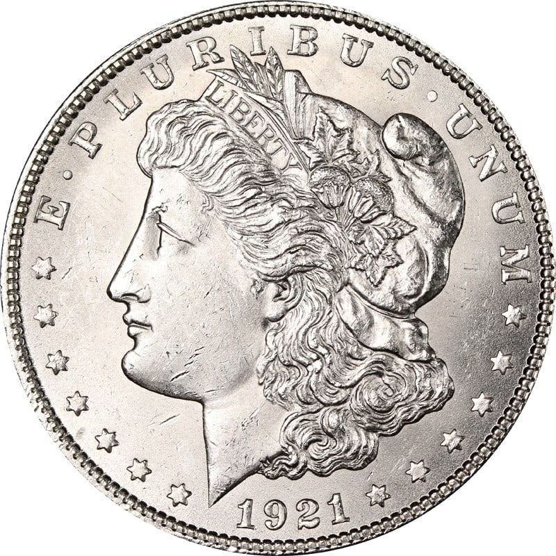 1921 Philadelphia Morgan Dollar Silver VAM 26 Wide Reeds Variety: 1921 Philadelphia Morgan Dollar Silver VAM 26 Wide Reeds Variety This is a 1921-P Morgan Silver Dollar featuring the VAM 26 variety with wide reeds. The coin is composed of silver with a fineness of 0