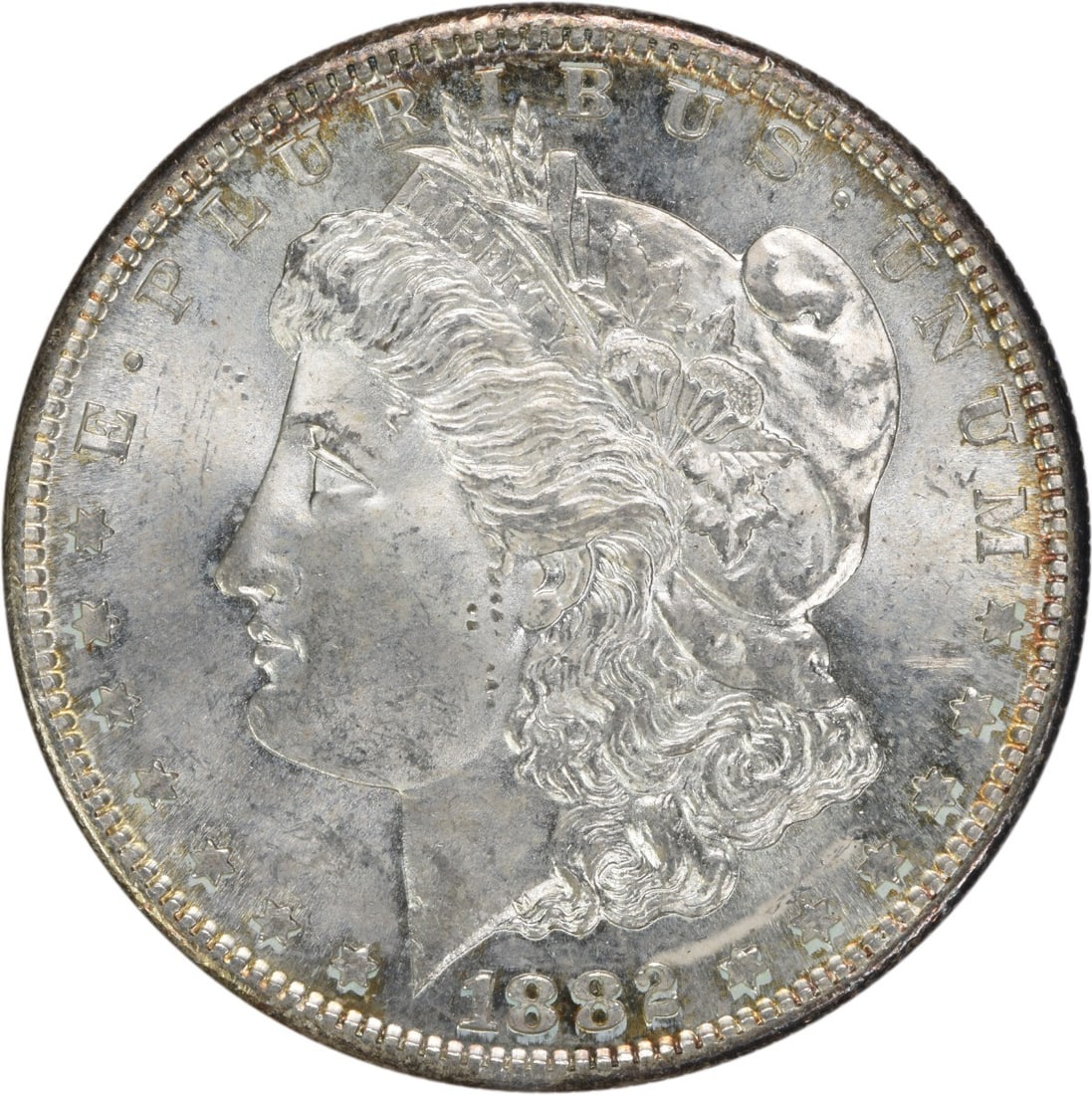 Choice BU 1882 San Francisco Morgan Dollar Uncertified Silver Coin: Choice BU 1882 San Francisco Morgan Dollar Uncertified Silver Coin This 1882-S Morgan Silver Dollar is an uncirculated coin graded as Choice BU. It is composed of silver and was minted at the San Fran