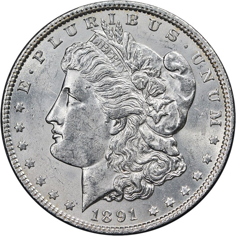 1891 P Morgan Silver Dollar Uncertified BU+ (1 of 2)