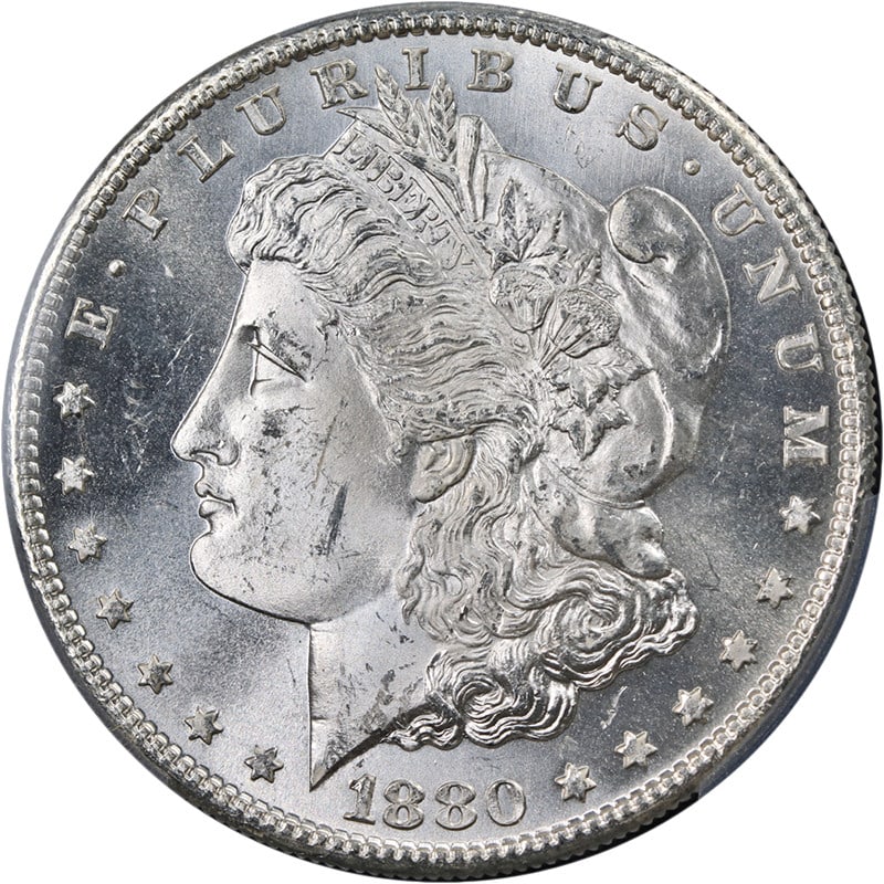 1880-S Morgan Silver Dollar PCGS MS63 Uncirculated Silver Coin: 1880-S Morgan Silver Dollar PCGS MS63 Uncirculated Silver Coin This stunning 1880-S Morgan Silver Dollar is graded MS63 by PCGS, showcasing exceptional luster and a remarkable strike. Minted in 1880 a