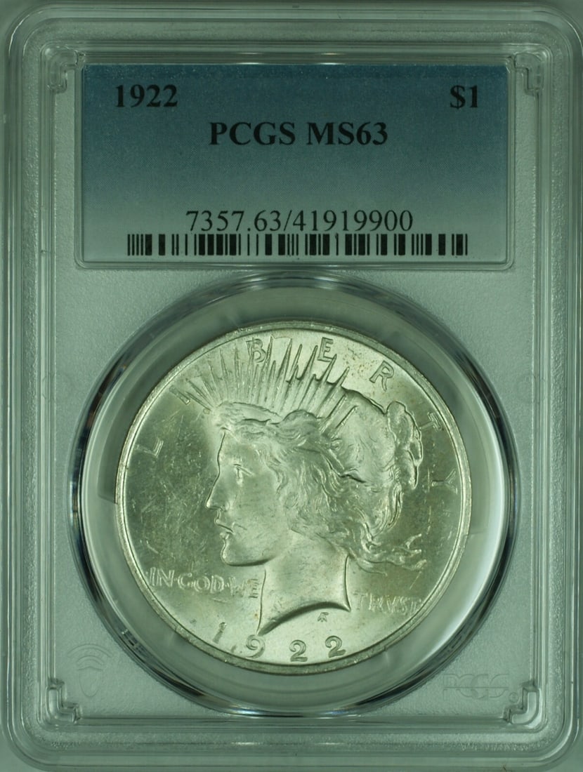 PCGS MS63 1922 Peace Dollar Silver Coin Philadelphia Mint Certified: PCGS MS63 1922 Peace Dollar Silver Coin Philadelphia Mint Certified This is a 1922 Peace Silver Dollar from the United States, certified by PCGS with a grade of MS 63. Minted in Philadelphia, this unc