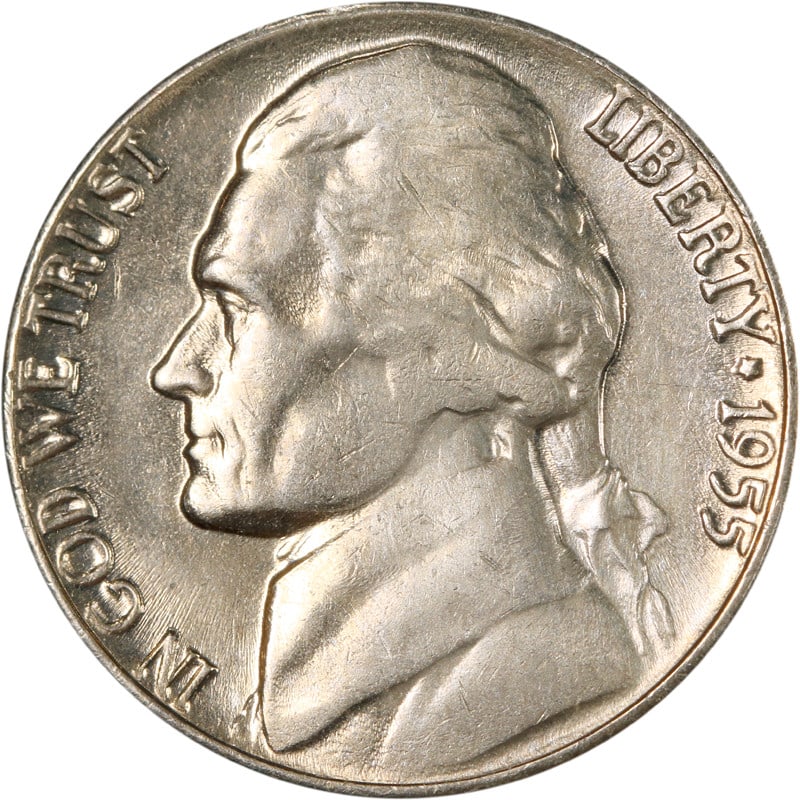 1955 D Over S Mint Jefferson Nickel From United States: 1955 D Over S Mint Jefferson Nickel From United States This is a 1955-D/S Jefferson Nickel from the United States. The coin is circulated and uncertified, featuring a D over S mint mark. It is compose